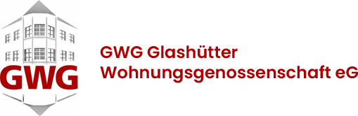 Logo mit Schriftzug GWG Glashütter Wohnungsgenossenschaft eG in dunkelrot und grau